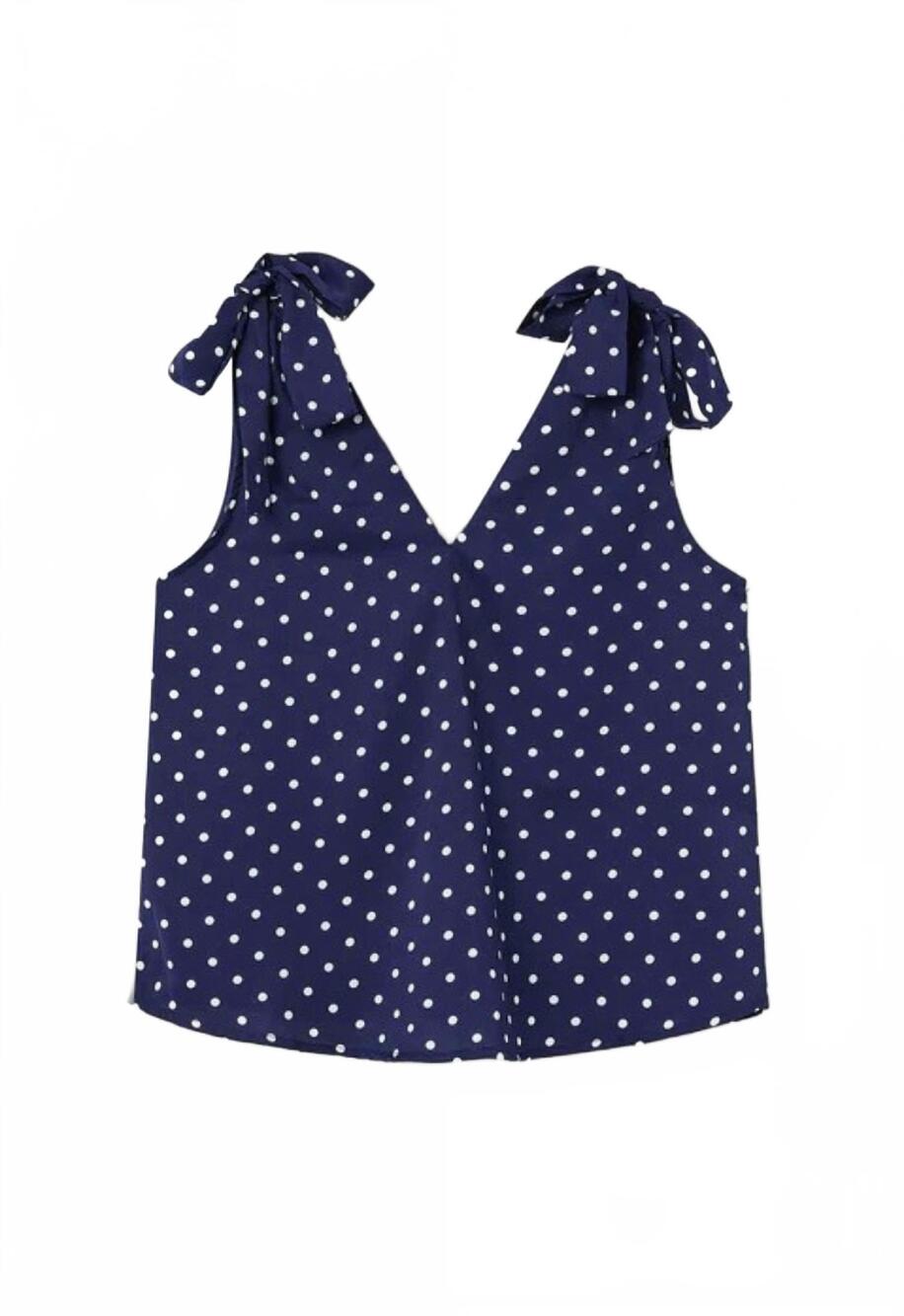 NEW COMPANIA FANTASTICA women's v-neck sleeveless top in navy polka dot